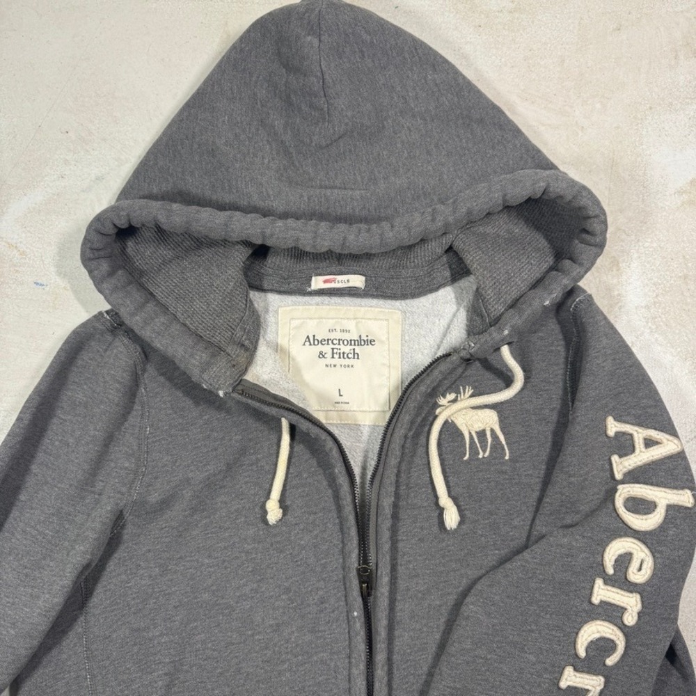 VTG Abercrombie & Fitch Muscle Full Zip Hoodie Mens L Sweatshirt Jacket Grey Y2K